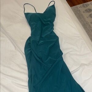 La Femme Teal Maxi Dress with Spaghetti Straps